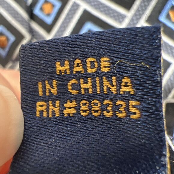 Henry Jacobson 100% Silk Hand Made Tie Men's Geometric Blue Square 4" x 61" - Picture 7 of 7